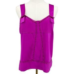 Diane Von Furstenberg Carl Top Fuchsia Pink Beaded Y2K Silk Blouse Size 8